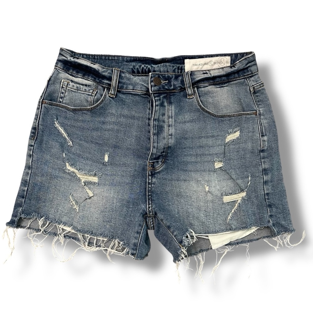 Treasure & Bond Foster Boyfriend High Rise Blue Distressed Jean Shorts